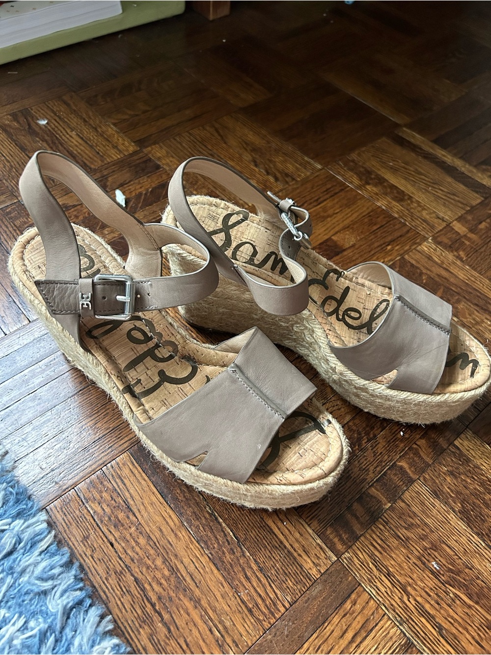 Sam Edelman Taupe Leather Espadrille Wedge Sandals